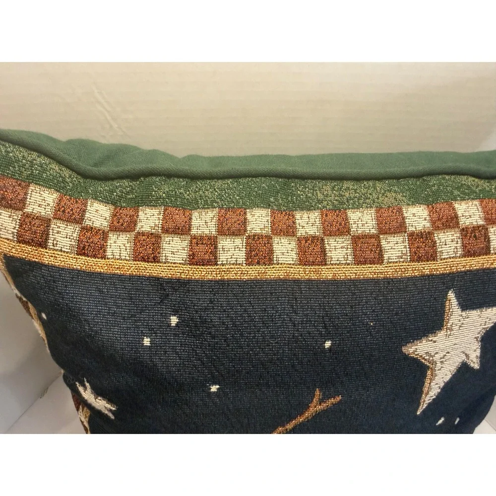 Newport Snowman Tapestry Throw Pillow Winter Holiday Starry Night Green 15x15